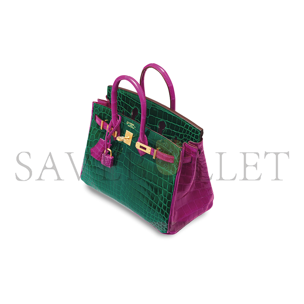 HERMÈS MASTER BIRKIN 30 CROCODILE LEATHER EMERALD AND PINK-PURPLE GOLD BUCKLE H041367CKN2 (30*22*16cm)